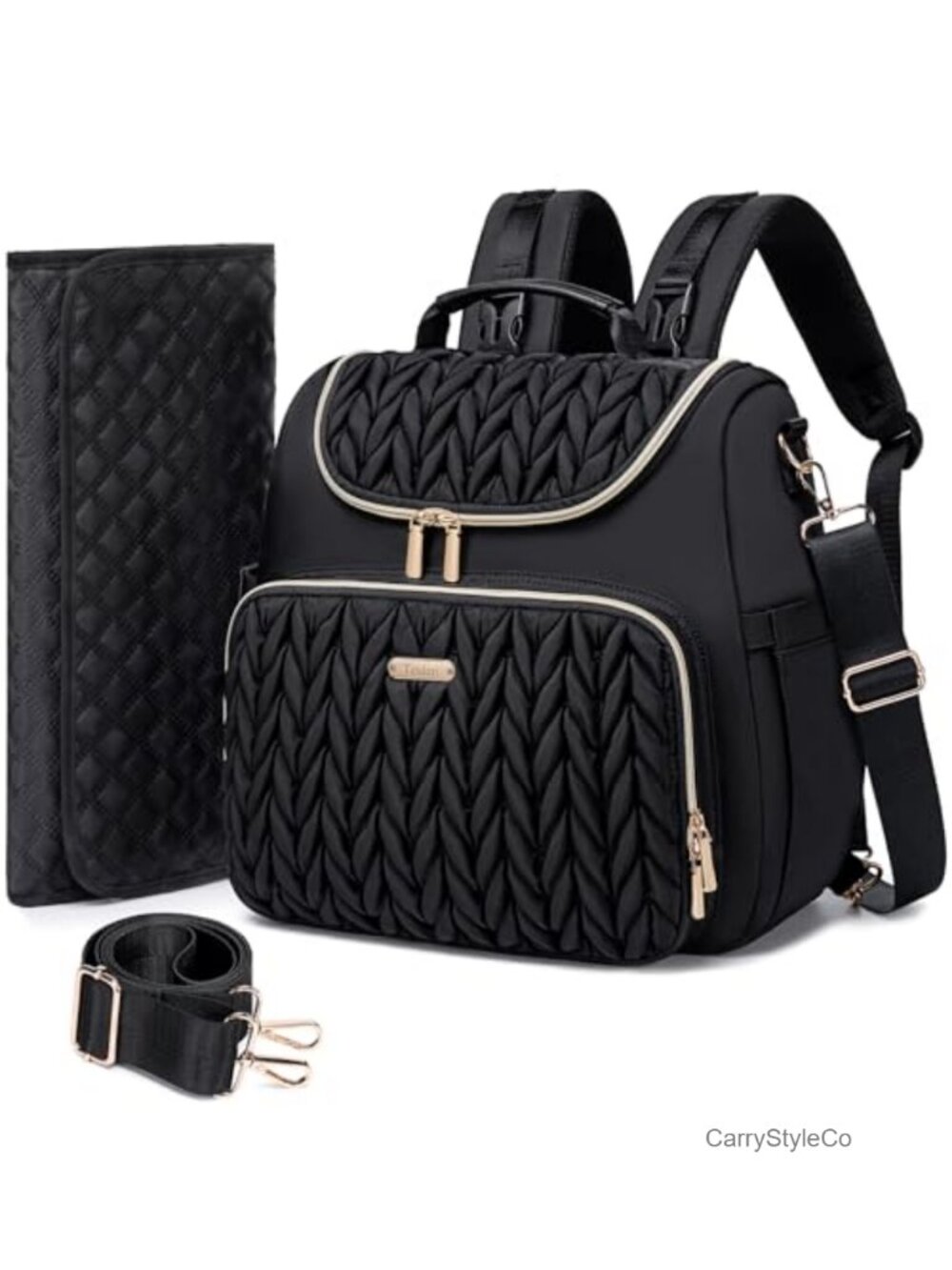 4-in-1 Convertible Diaper Bag Backpack Waterproof Nylon Changing Pad Stroller